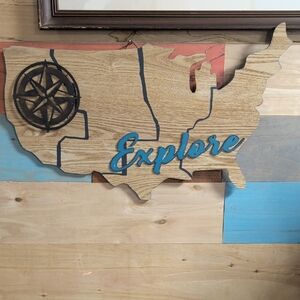 Explore Wooden USA Wall Art - Blue Accents